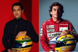 Gabriel Leone caracterizado de Ayrton Senna