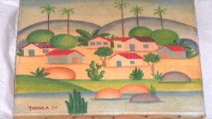 É ou não é de Tarsila do Amaral o quadro Paisagem 25? Foto: Reprodução/Jornal Nacional (TV Globo)